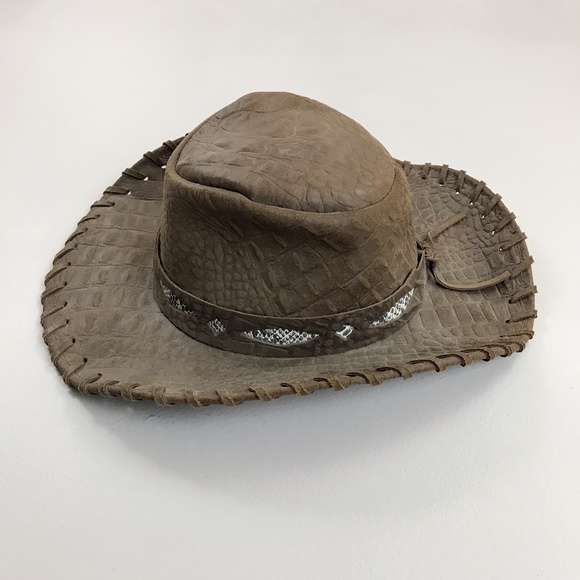 HENSCHEL Australian Outback Leather Hat SZ S NWT Crocodile Snake Diamond main image 9